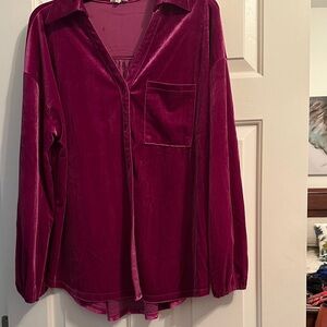 JODIFL Fuchsia Velvet Blouse